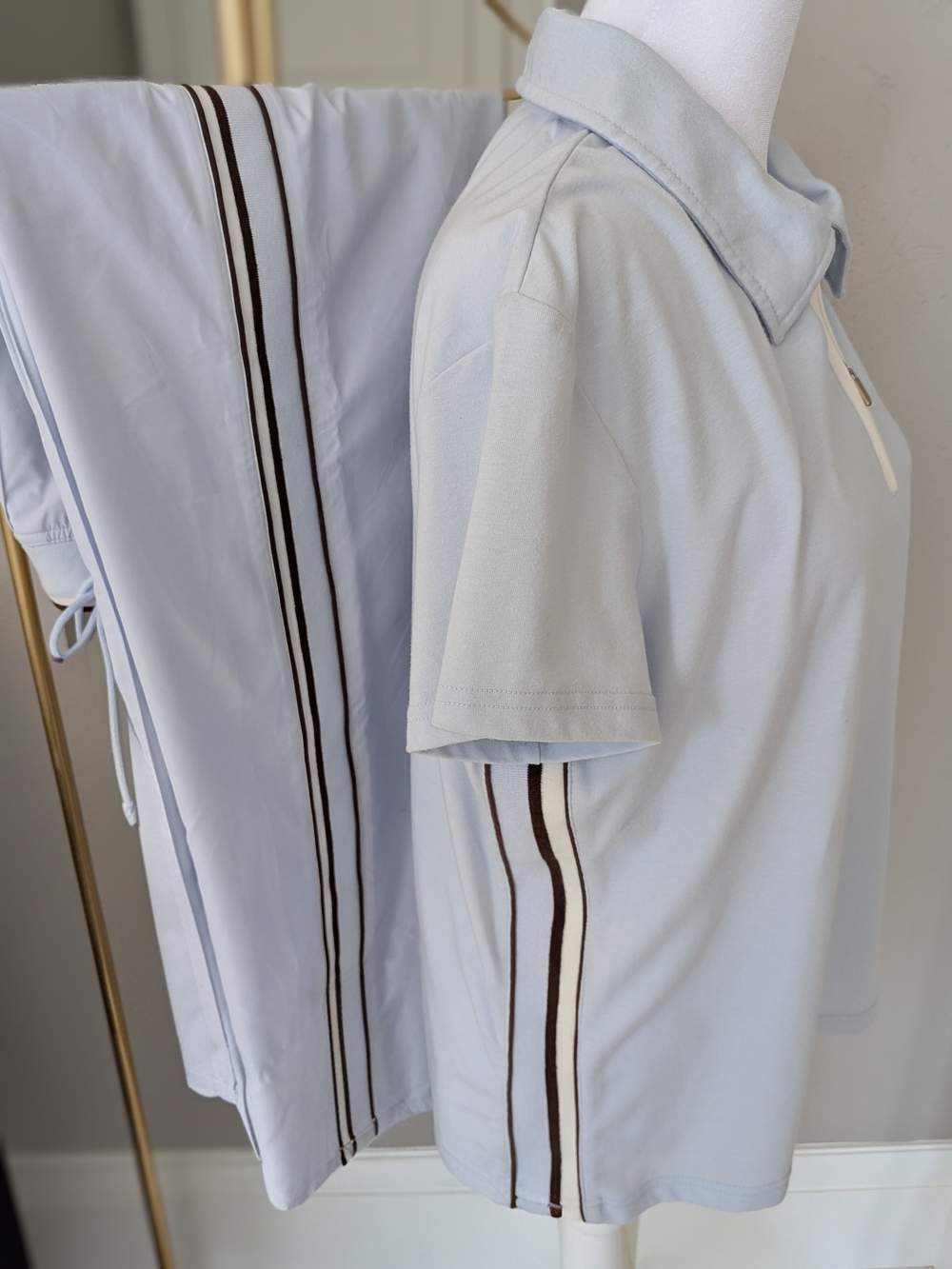 SL Sport Activewear Light Blue Track Set with Brown and White Side Stripes